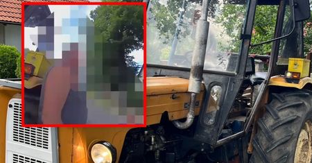 Tak przewoził syna. Miał dwa promile i jechał ciągnikiem. Nagranie
