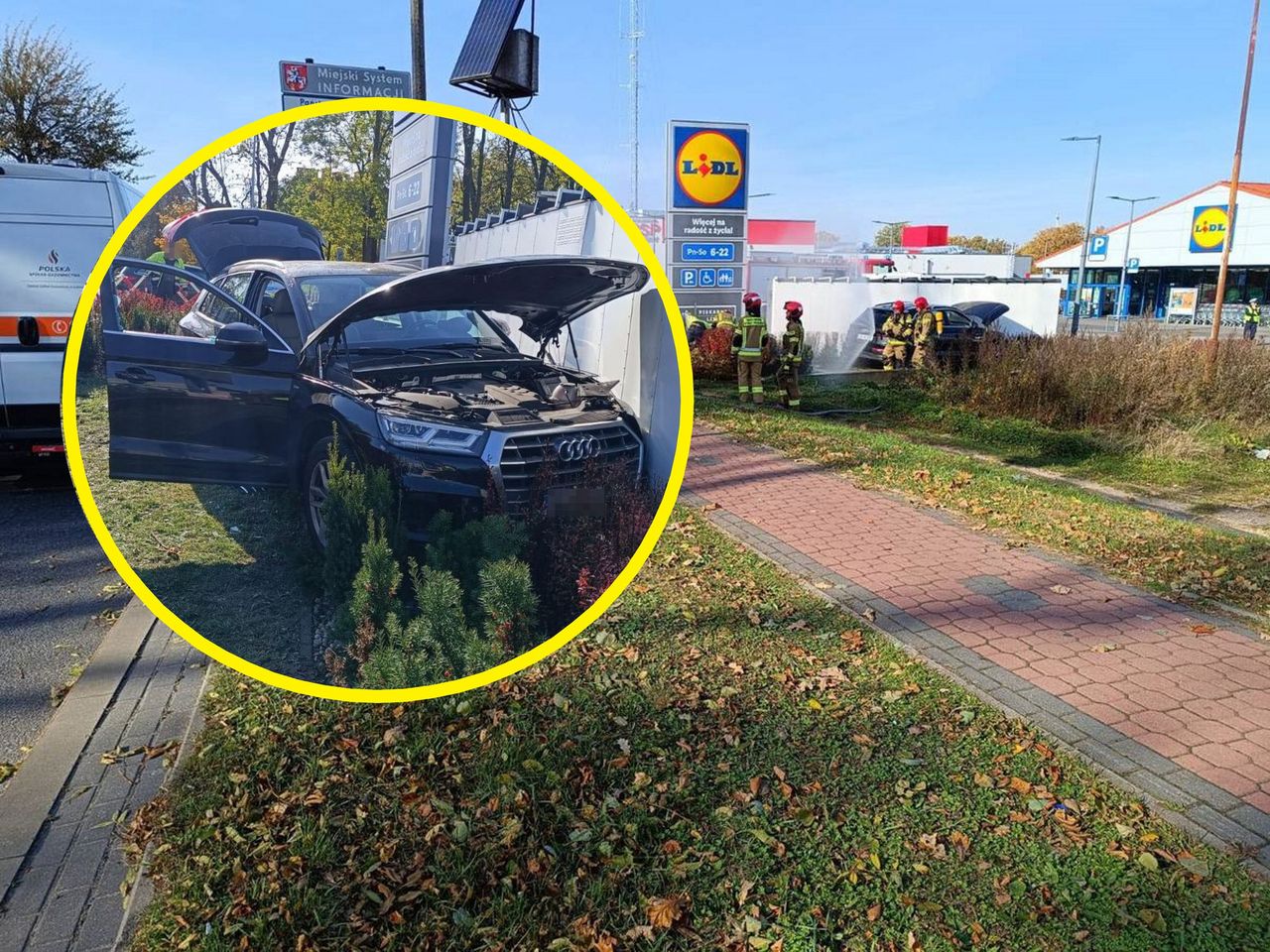 81-latek zasłabł za kierownicą pod Lidlem. Uderzył w paczkomat