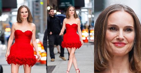 Młodzieńcza Natalie Portman odsłania nogi w czerwonej kreacji od polskiej projektantki
