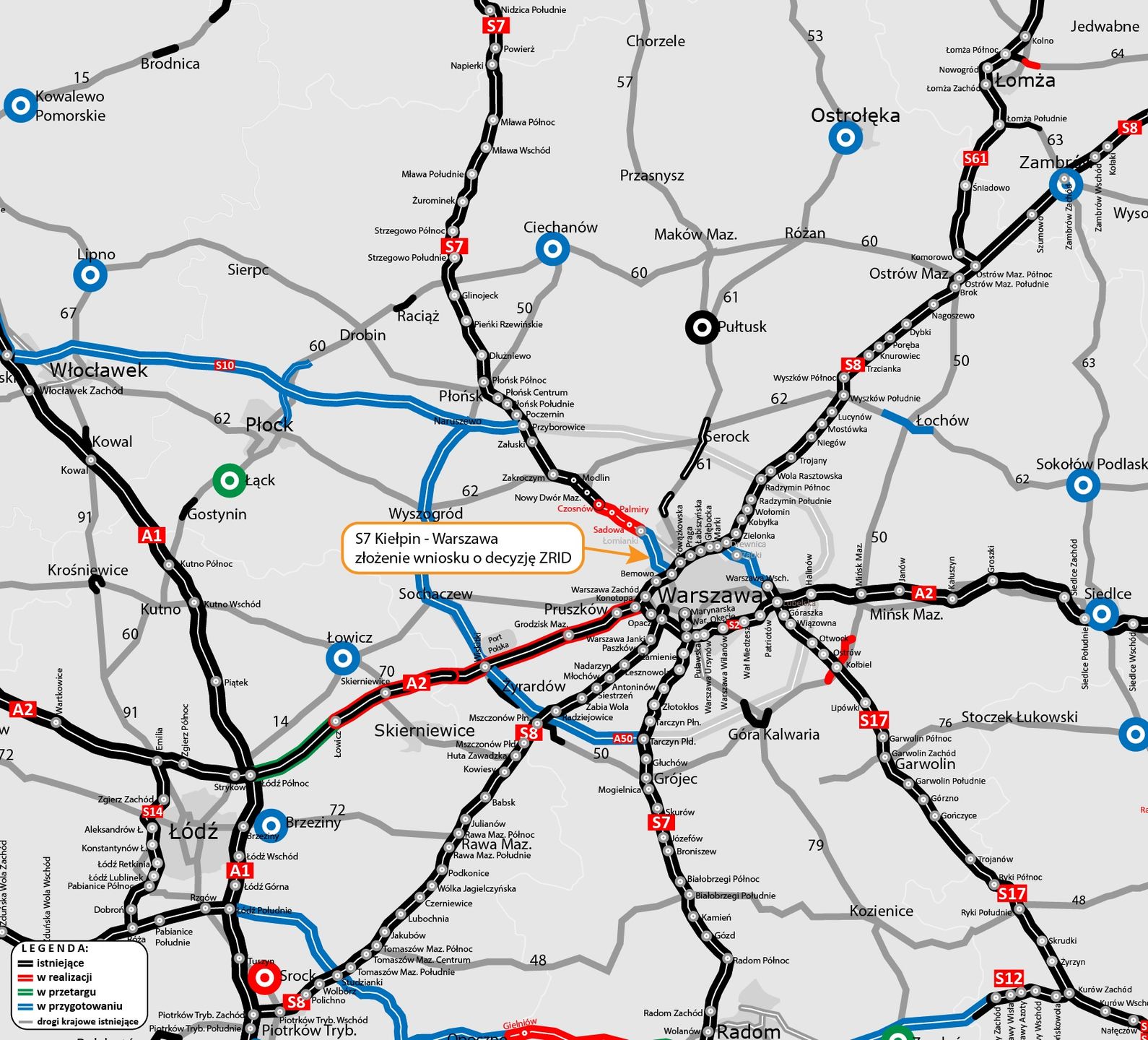 Trasa S7 - mapa inwestycji
