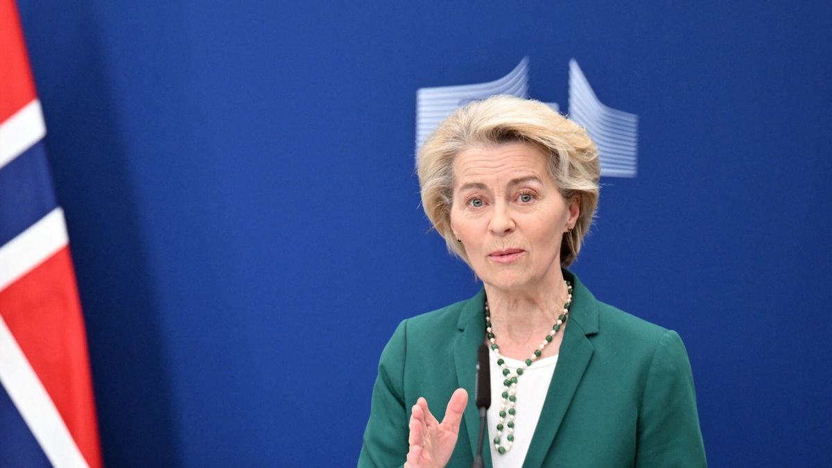 Temporary
BRUSSELS, BELGIUM - APRIL 7: European Union (EU) Commission President Ursula von der Leyen speaks during a joint press conference, held with Norwegian Prime Minister Jonas Gahr Store (not seen), in Brussels, Belgium on April 7, 2025. Dursun Aydemir / Anadolu/ABACAPRESS.COM
AA/ABACA