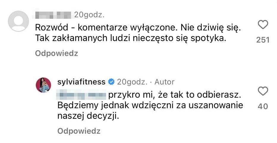 Sylwia Szostak odpowiada na komentarze dotyczące rozwodu 