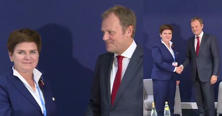 Szydło wita się z Tuskiem w Brukseli