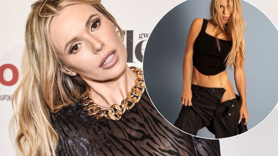 Doda w sesji "biurowej" była sobą. Odpięła spodnie, odsłoniła umięśniony brzuch. A co z bielizną?