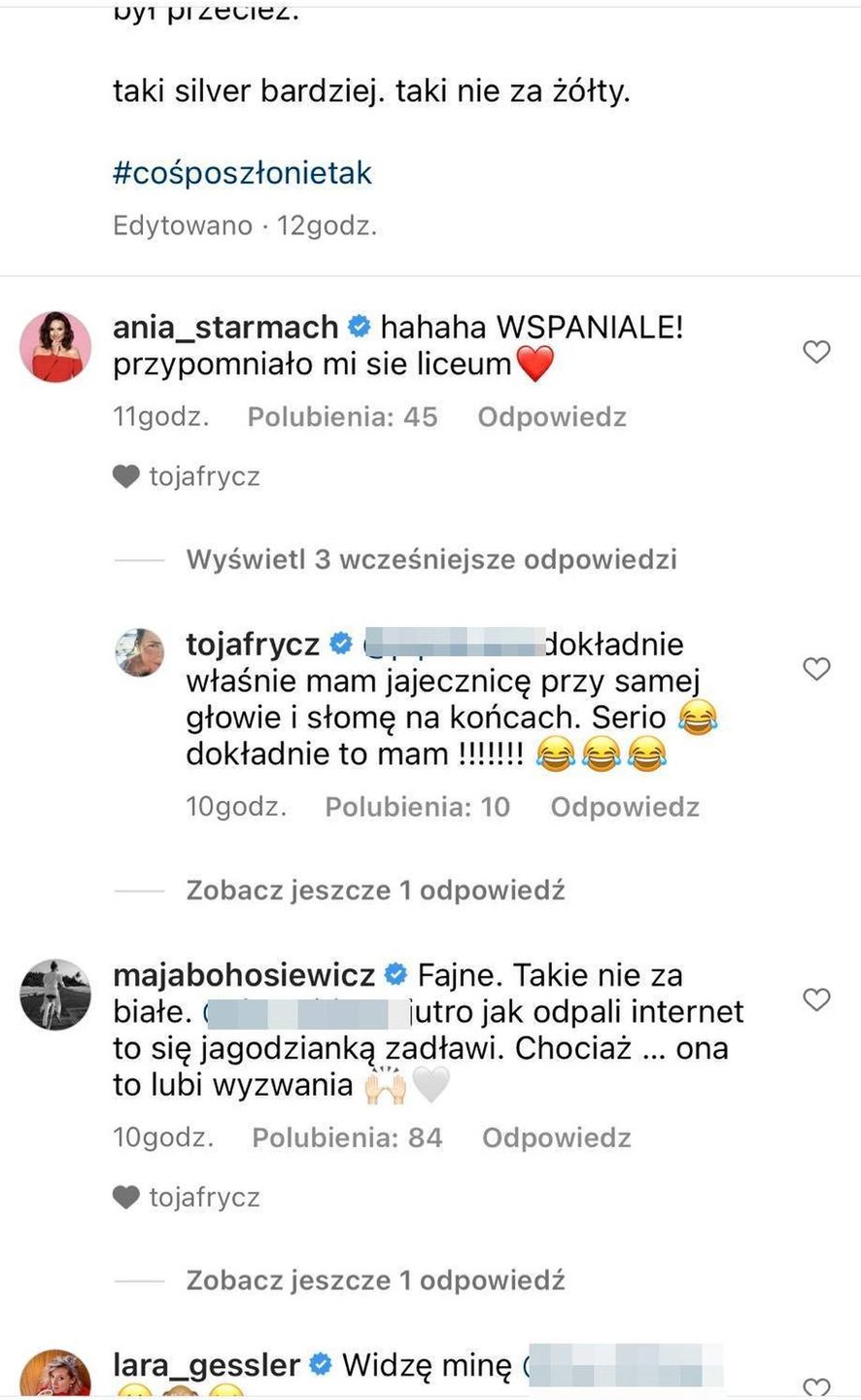 Komentarze pod postem Olgi Frycz