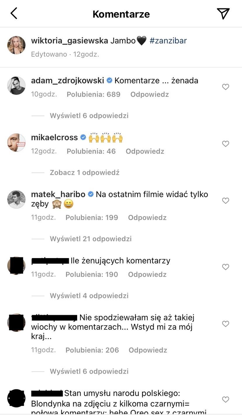 Komentarze pod zdjęciem Wiktorii Gąsiewskiej