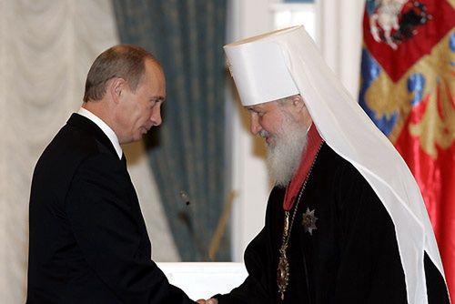 Prezydent Rosji Władimir Putin i Patriarcha Moskwy i całej Rusi Cyryl I