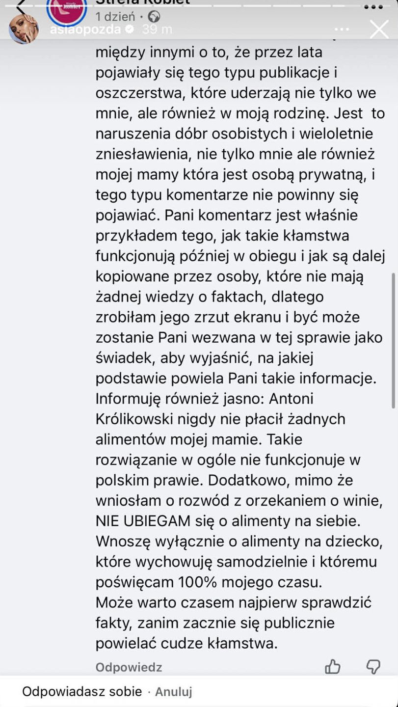 Joanna Opozda wdała się w dyskusję z internautką