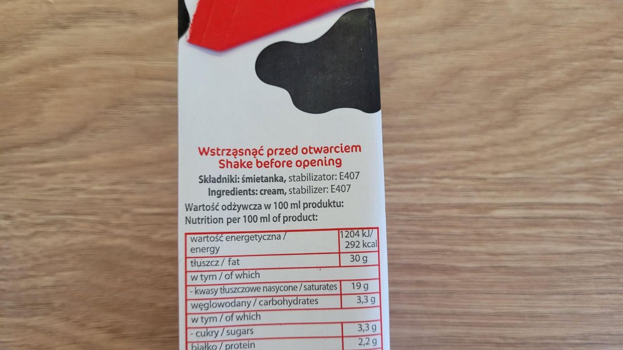 Śmietanka Łaciate UHT 30 proc. - skład