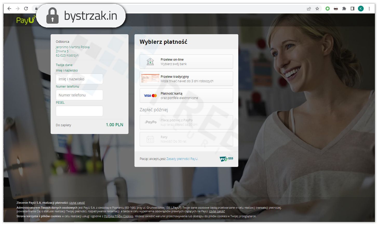 Fałszywa strona płatności