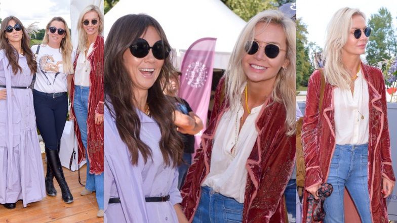 Agnieszka Woźniak-Starak i Kinga Rusin pozują razem na imprezie w stadninie Karoliny Ferenstein-Kraśko