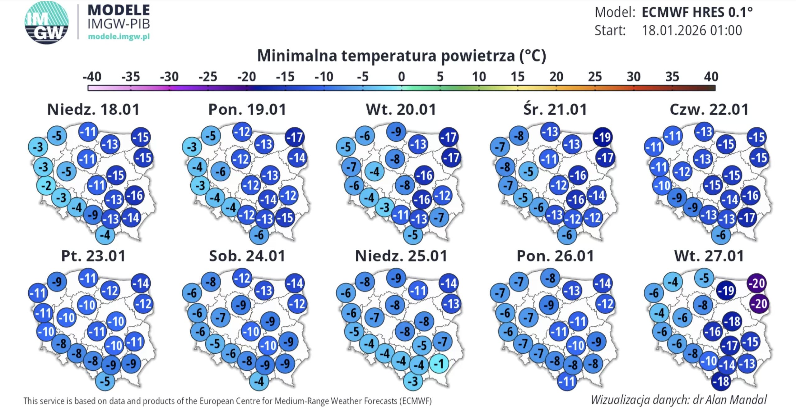 Mamy nowe mapy IMGW. Mróz uderzy z furią do -20 st. C.