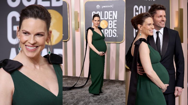 Złote Globy 2023. 48-letnia Hilary Swank bryluje po czerwonym dywanie z ciążowymi krągłościami (FOTO)