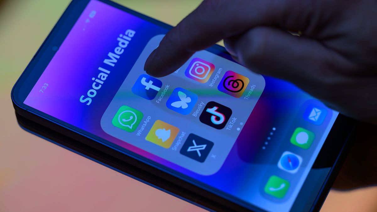 Social media icon applications from WhatsApp, Facebook, and TikTok, alongside others, are seen on a mobile phone in this photo illustration in Brussels, Belgium, on March 16, 2025. (Photo by Jonathan Raa/NurPhoto via Getty Images)