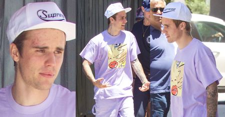 Lawendowy Justin Bieber spaceruje w stylizacji własnego projektu (ZDJĘCIA)