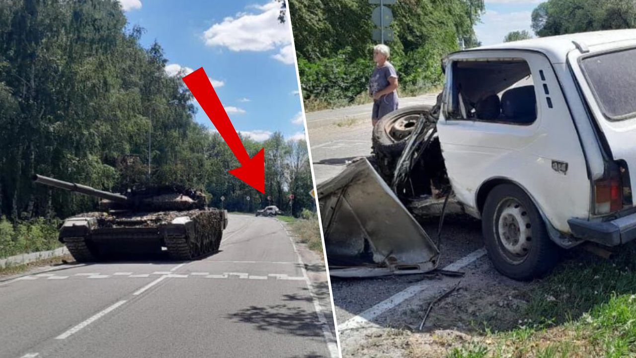 russian tank crushes civilian car again, killing elderly farmer