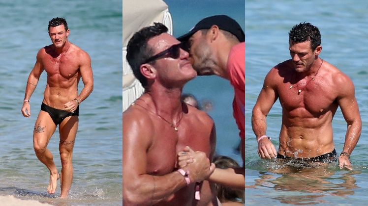 Umięśniony Luke Evans dokazuje na plaży
