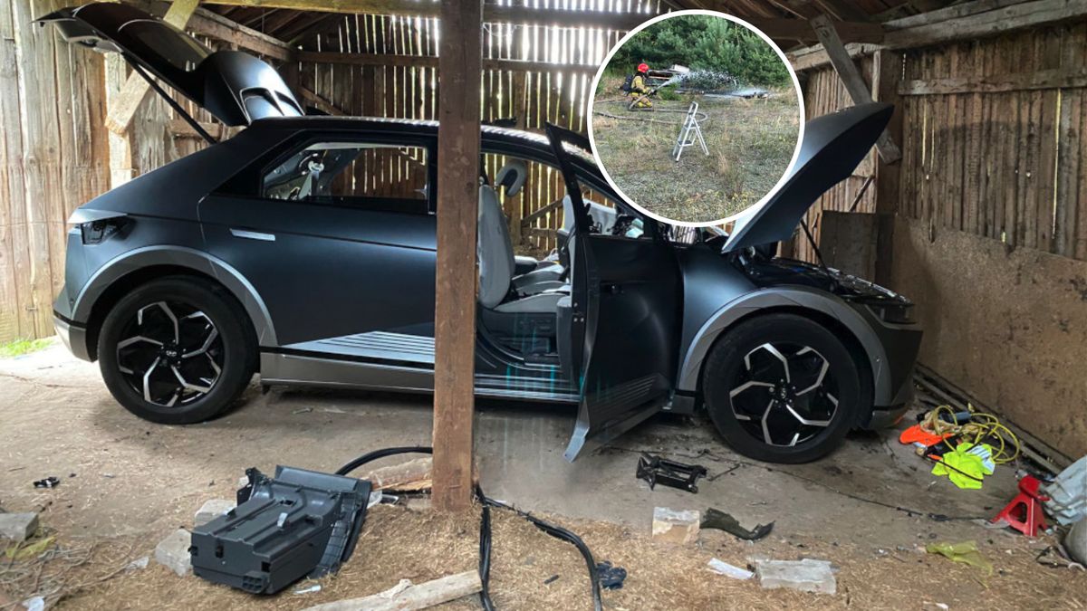 Niedaleko Wołomina znaleziono Hyundaia Ioniqa 5 w trakcie demontażu. W okolicznych lasach porzucono pięć baterii trakcyjnych z aut elektrycznych