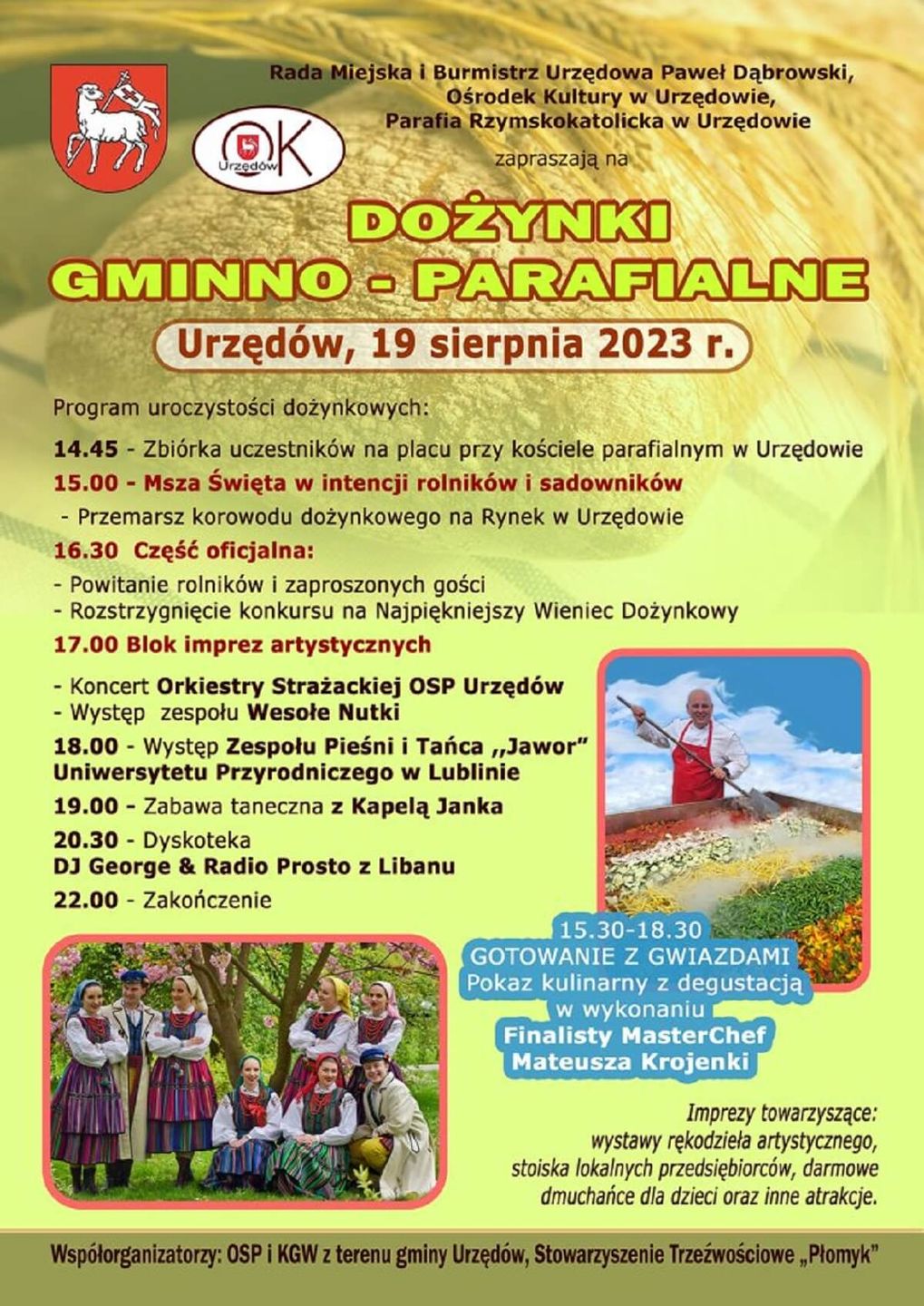 Dożynki w Urzędowie 2023 - plakat, program wydarzenia