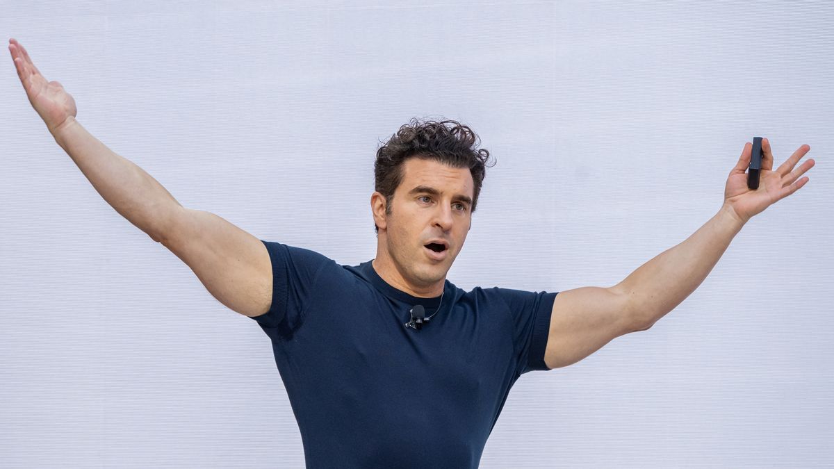 Brian Chesky, chief executive officer of Airbnb Inc., during the Airbnb annual product event in San Francisco, US, on Wednesday, May 20, 2026. Airbnb Inc. announced a partnership with luggage storage services platform Bounce, which works with retail stores, hotels and locker rentals in 175 cities to let people stow their bags before check-in or after checkout for a small fee. Photographer: David Paul Morris/Bloomberg via Getty Images