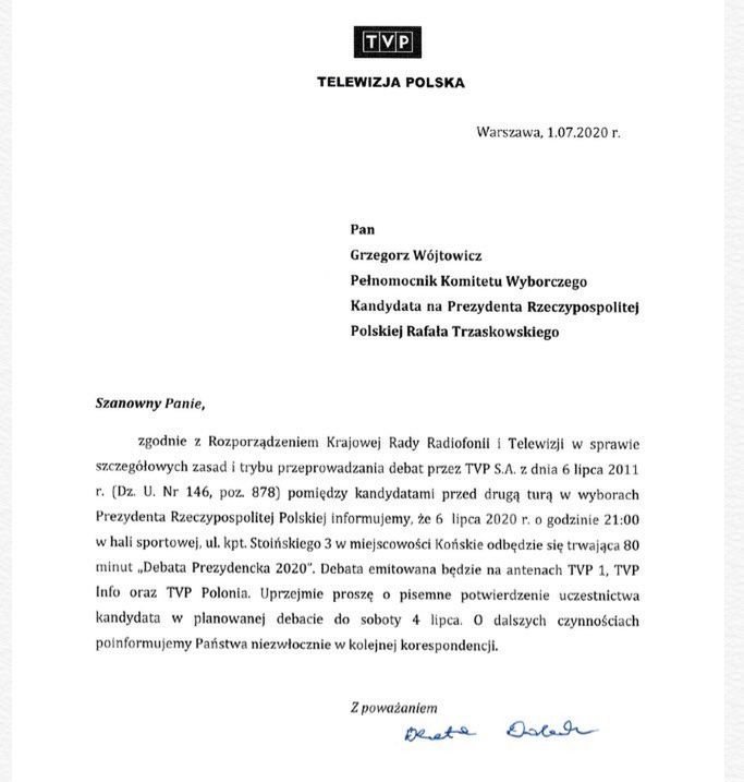 "Zaproszenie" dla Rafała Trzaskowskiego z TVP