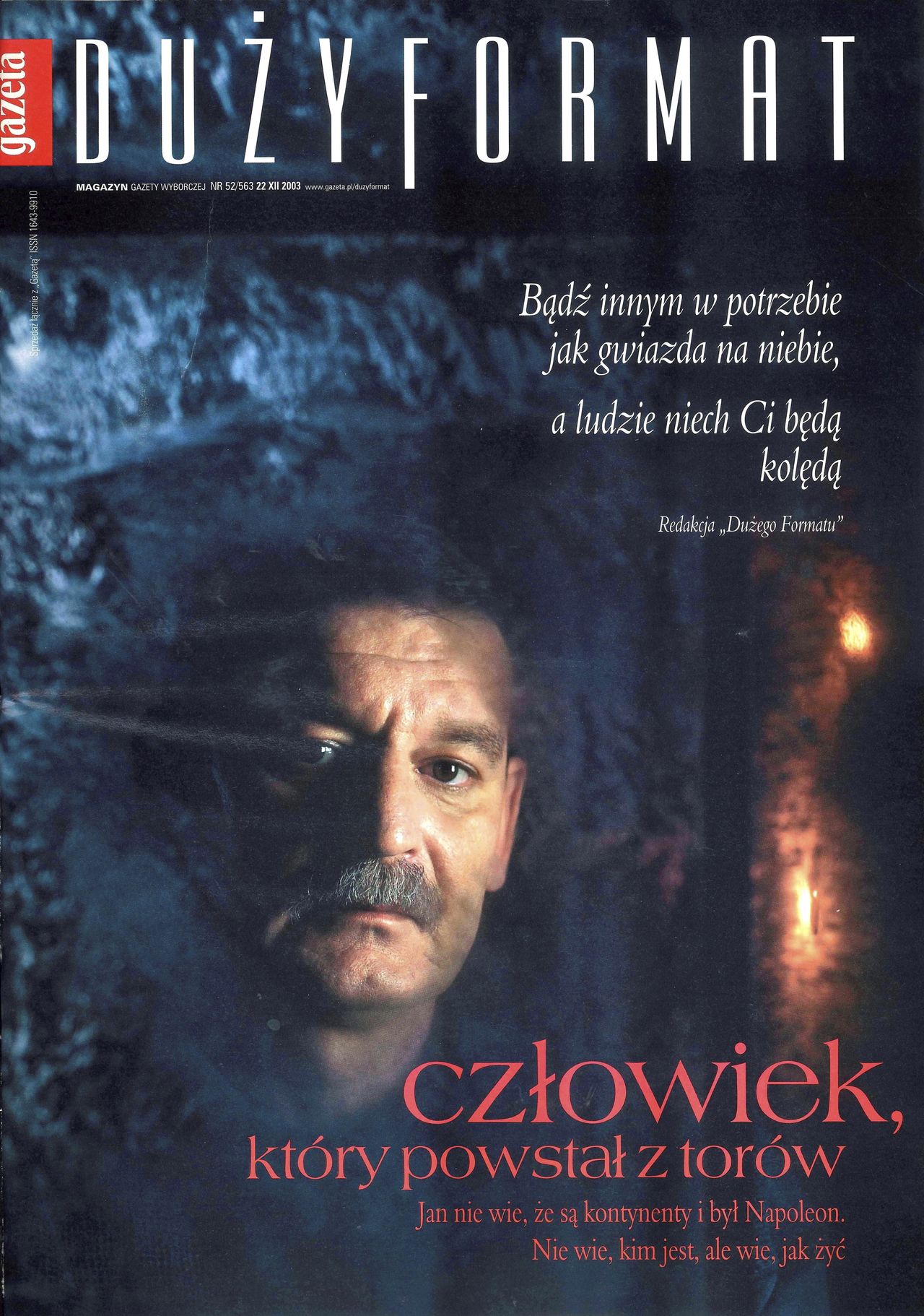 Jan Man na okładce Dużego Formatu "Gazety Wyborczej", grudzień 2003. 