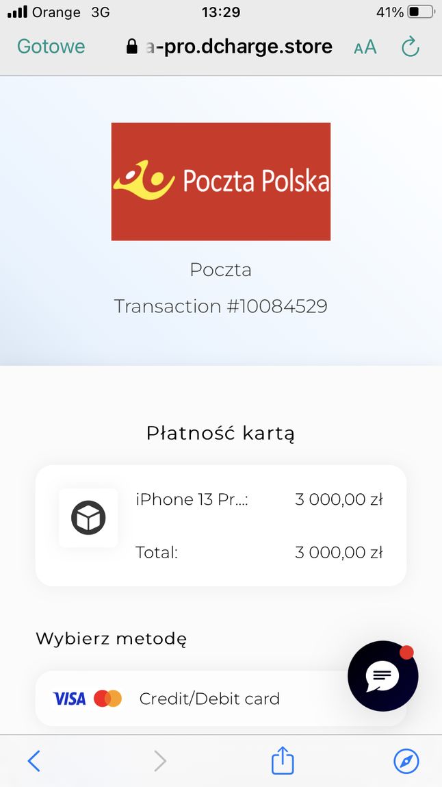 Fałszywa strona płatności wykorzystująca wizerunek Poczty Polskiej