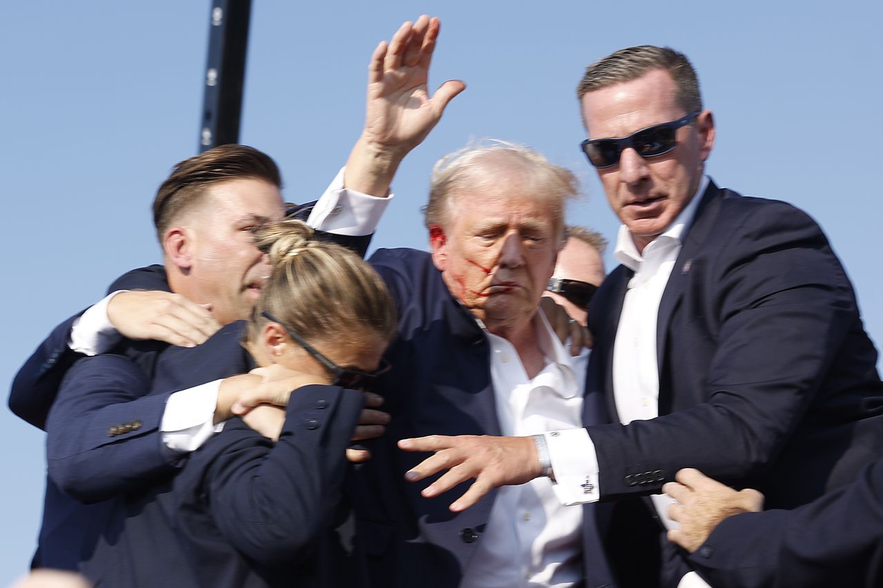 Donald Trump, the former President of the USA, at a rally on Saturday where an attempted assassination on his life took place