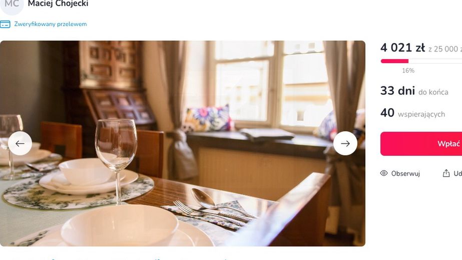 Organizuje zrzutkę, by opłacić apartamenty