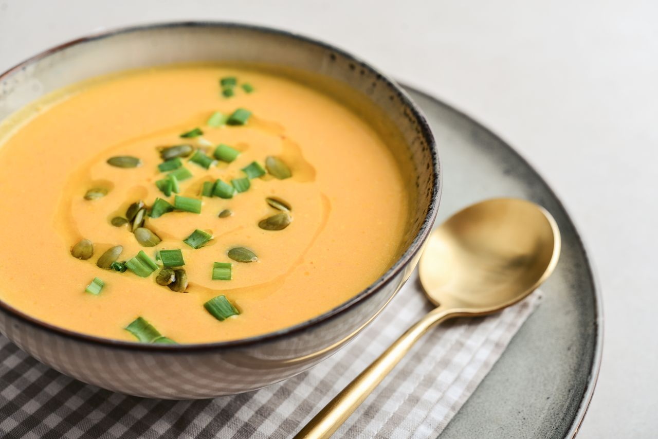 Winter soup with broth in the form of cream