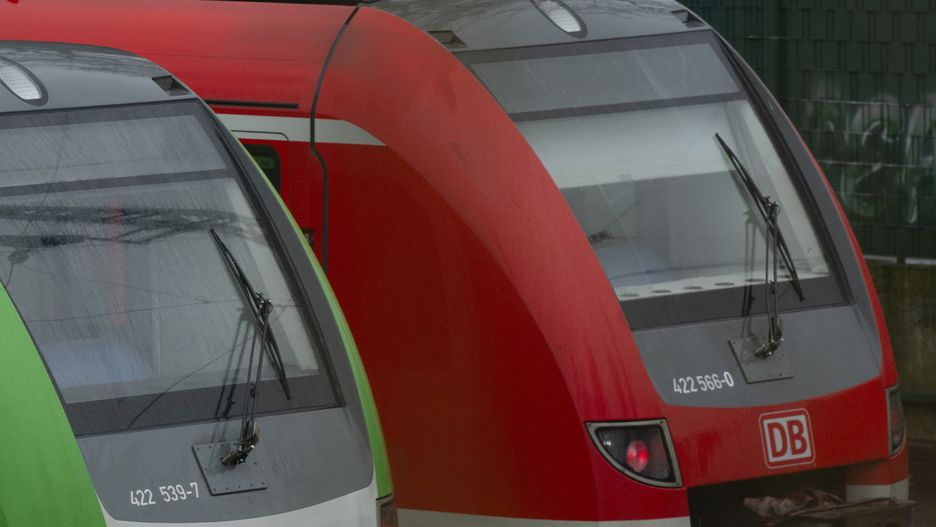 Trains are parked at the Deutsche Bahn service depot in Essen, Germany, on March 12, 2024, during the 24-hour strike called by the GDL labor union, while Lufthansa cabin crew are also striking on the same day. (Photo by Ying Tang/NurPhoto via Getty Images)