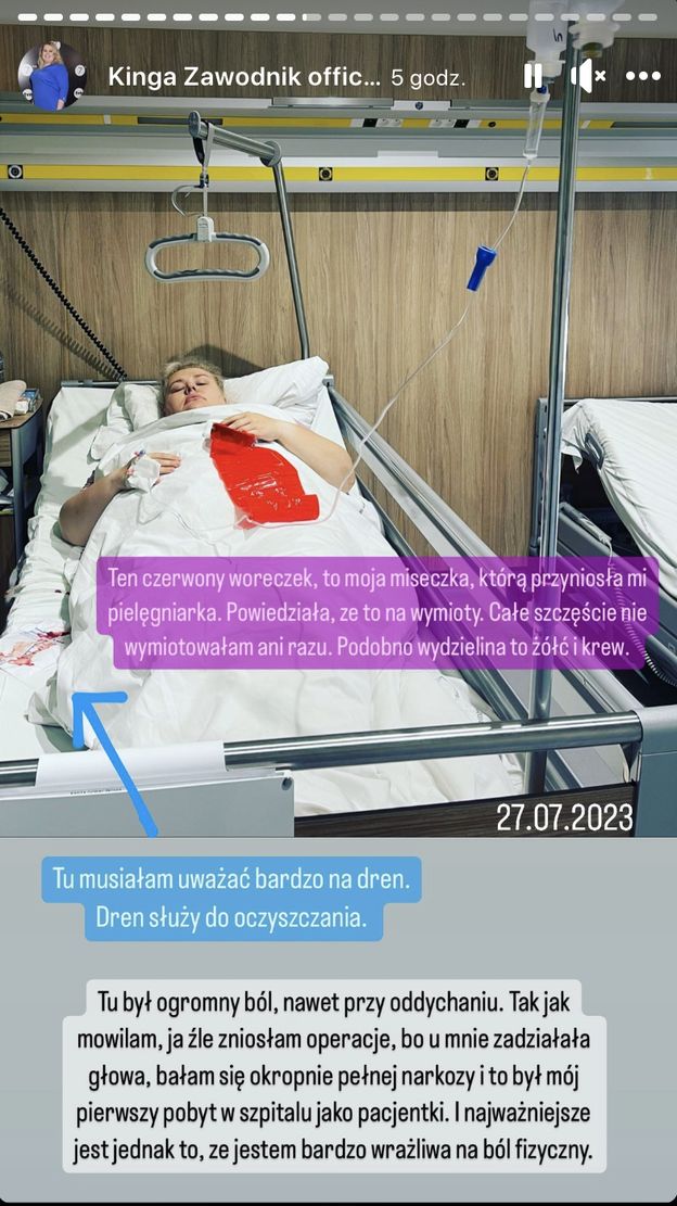 Kinga Zawodnik pokazuje pierwsze zdjęcia ze szpitala po operacji zmniejszenia żołądka. "OGROMNY BÓL, nawet przy oddychaniu"