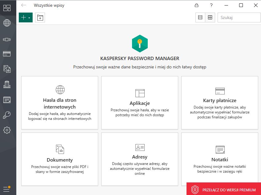 Kaspersky Password Manager – główny ekran aplikacji.