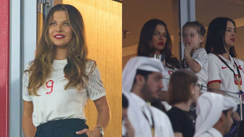 Anna Lewandowska z czerwonymi ustami i Klarą na rękach kibicuje Robertowi Lewandowskiemu z trybun (ZDJĘCIA) 