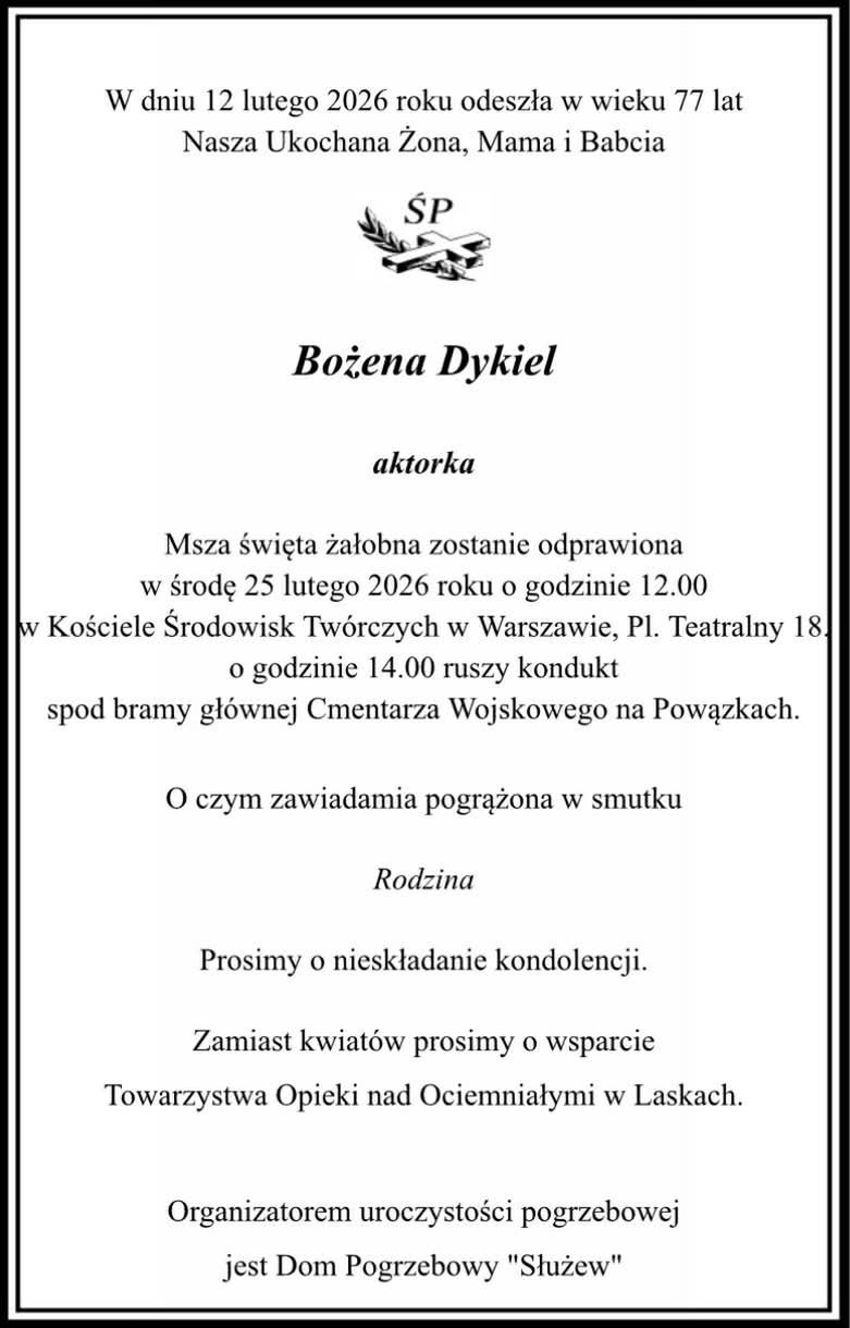 Nekrolog Bożeny Dykiel