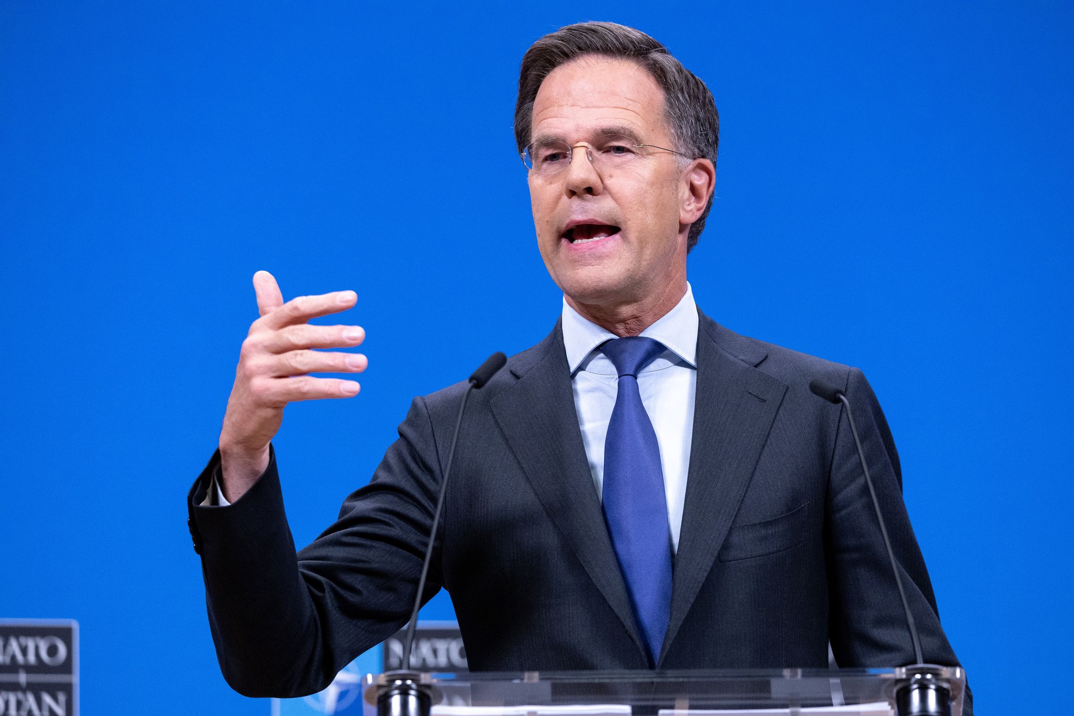 BRUSSELS, BELGIUM - JUNE 05: NATO Secretary General Mark Rutte holds his closing press conference at the end of the NATO defence ministers' meeting at the NATO headquarters on June 05, 2025 in Brussels, Belgium. NATO Secretary General Mark Rutte is chairing a meeting of the NATO Defense Ministers, with an agenda focused on securing more resources, forces and capabilities to implement defence plans going forward. A meeting of the Ukraine Defence Contact Group (UDCG) is also taking place with members of the international coalition that provides tactical support to Ukraine, amid Russia's continued aggression. (Photo by Omar Havana/Getty Images)