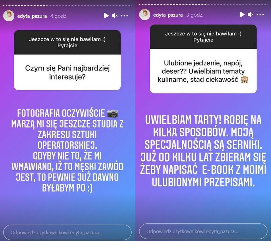 Q&A na profilu Edyty Pazury