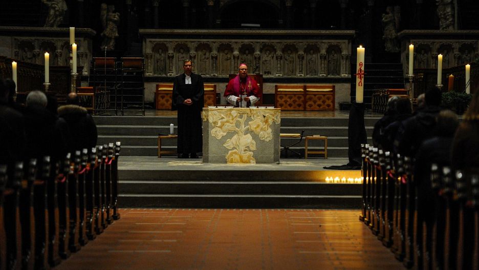 TemporaryPeople attend a church service at the cathedral for the victims after a car drove into pedestrians in Trier, southwestern Germany, on December 1, 2020. - At least two people were killed and several injured when a car drove into a pedestrian zone in the southwestern German city of Trier on December 1, 2020, police said, adding that the driver had been arrested. (Photo by JEAN-CHRISTOPHE VERHAEGEN / AFP)JEAN-CHRISTOPHE VERHAEGEN