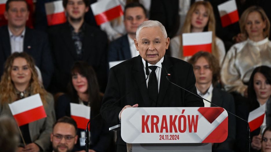 Law And Justice Party Nominates Karol Nawrocki For 2025 Presidential Election
KRAKOW, POLAND - NOVEMBER 24:
Jaroslaw Kaczynski, leader of the opposition Law and Justice party, addresses the crowd during the nomination of Karol Nawrocki as the party's candidate for the 2025 presidential election, on November 24, 2024, in Krakow, Poland.
The announcement came one day after the governing Civic Platform party nominated Rafal Trzaskowski as its candidate in the primaries. (Photo by Artur Widak/NurPhoto via Getty Images)
NurPhoto
november 24, crowd, primaries, law and justice party, nurphoto, opposition, rafal trzaskowski, governing, karol nawrocki, addresses, 2025 presidential election, law and justice - political party, artur widak