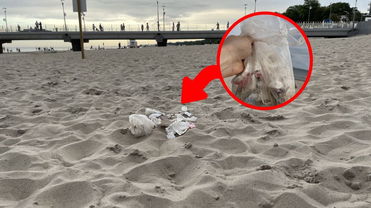 Pojechał z córką nad morze. W 5 minut zebrał worek śmieci
