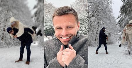 Marcin Hakiel szaleje z Dominiką w lesie: lepienie bałwana, zabawa w berka i bitwa na śnieżki... (ZDJĘCIA)