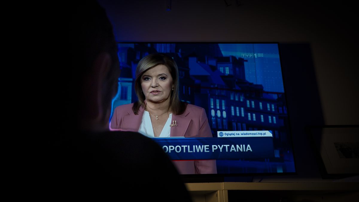 A young boy is seen watching a television in a living room is seen with the publich television TVP broadcasting the evening news on 03 October, 2023. (Photo by Jaap Arriens/NurPhoto via Getty Images)