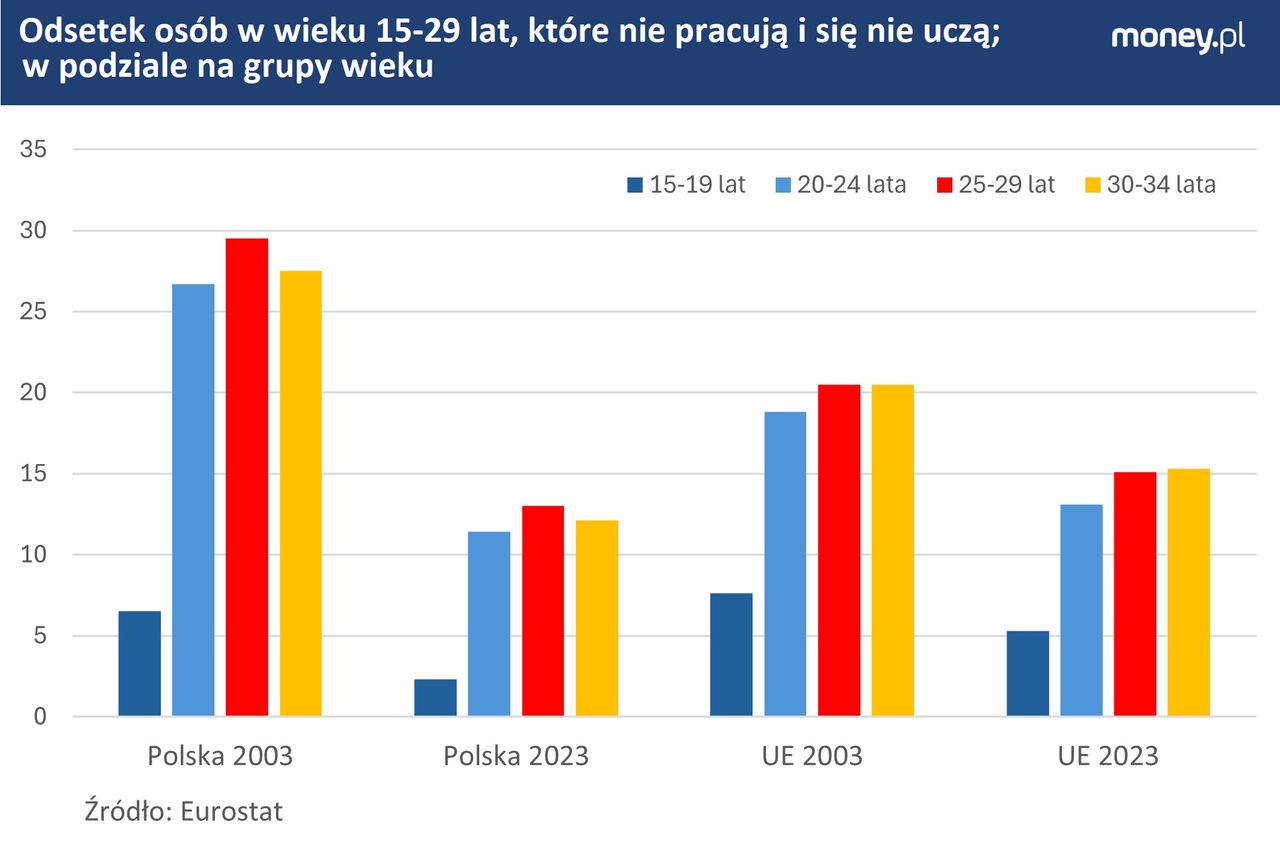 Do wzrostu poziomu aktywności zawodowej młodych osób w Polsce przyczynia się też coraz niższa dzietność