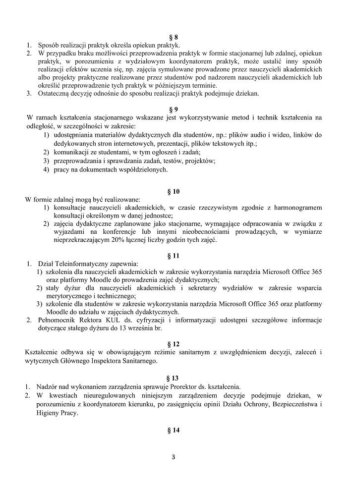 Zarządzenie Rektora KUL ws. powrotu studentów na uczelnię
