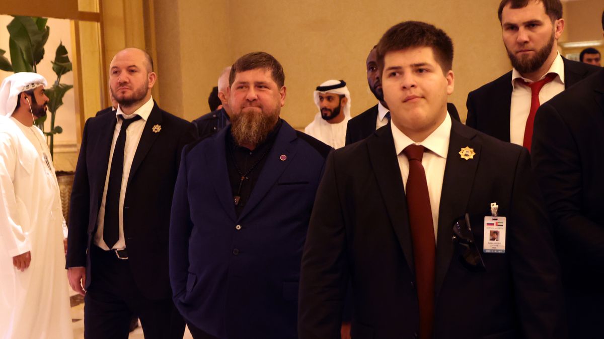 ABU DHABI, UNITED ARAB EMIRATES - DECEMBER 6: (RUSSIA OUT) Head of Chechnya Ramzan Kadyrov (2nd L) and his son Adam Kadyrov (2R) seen prior to Russian-UAE talks on December 6, 2023, in Abu Dhabi, United Arab Emirates. President Putin is having a one-day trip to Saudi Aradia and United Arab Emirates. (Photo by Contributor/Getty Images)