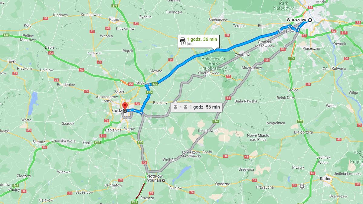 Przykładowa trasa w Google Maps