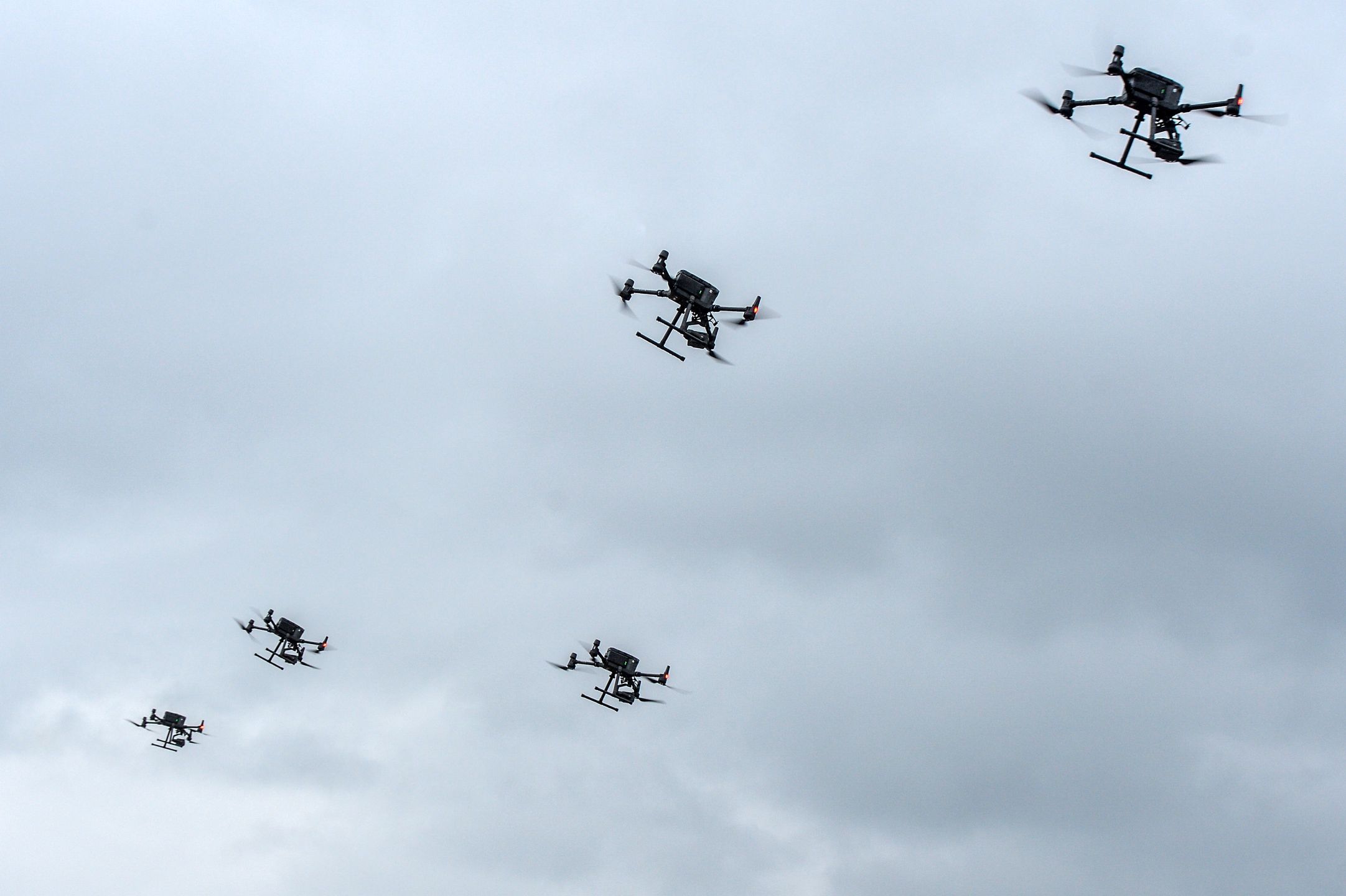 UKRAINE - AUGUST 2, 2022 - The demonstration of some of the 30 DJI Matrice 300 RTK drones purchased for the Armed Forces of Ukraine under the Army of Drones Project is underway in Ukraine. This photo cannot be distributed in the Russian Federation. (Photo credit should read Evgen Kotenko/ Ukrinform/Future Publishing via Getty Images)
