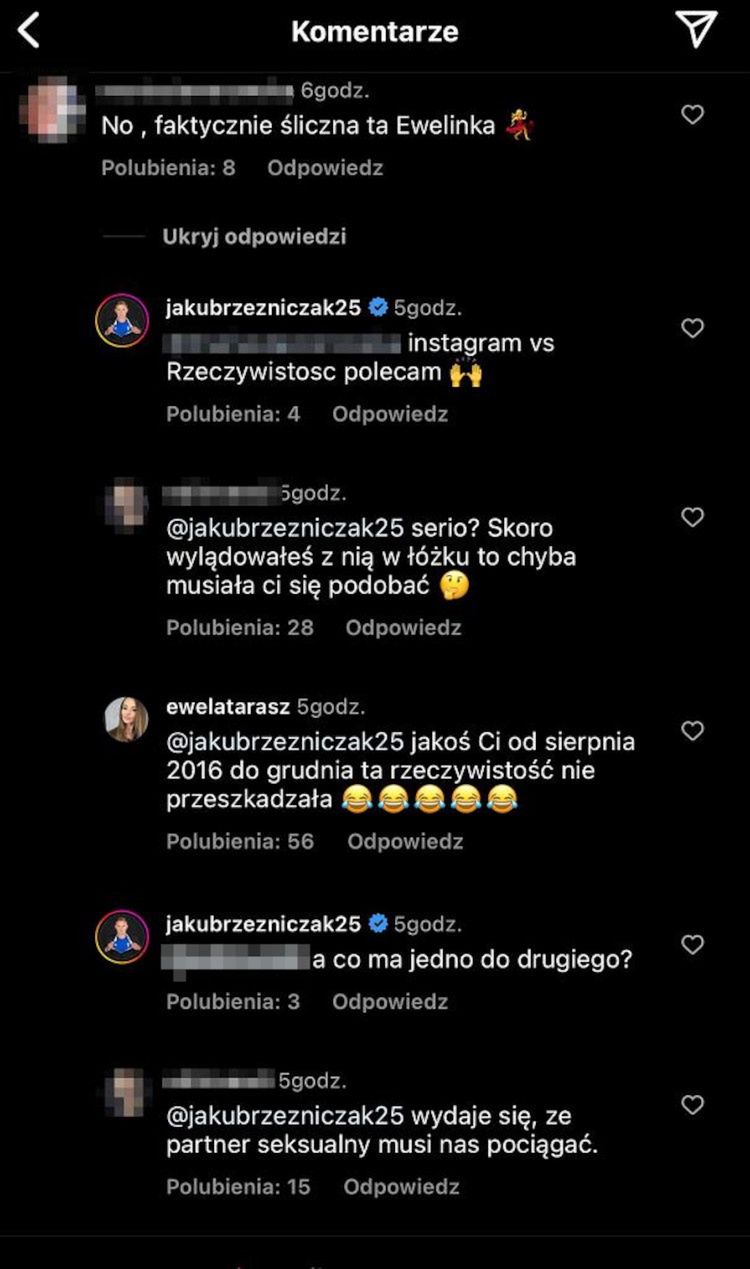 Wpisy Jakuba Rzeźniczaka i odpowiedzi na Instagramie