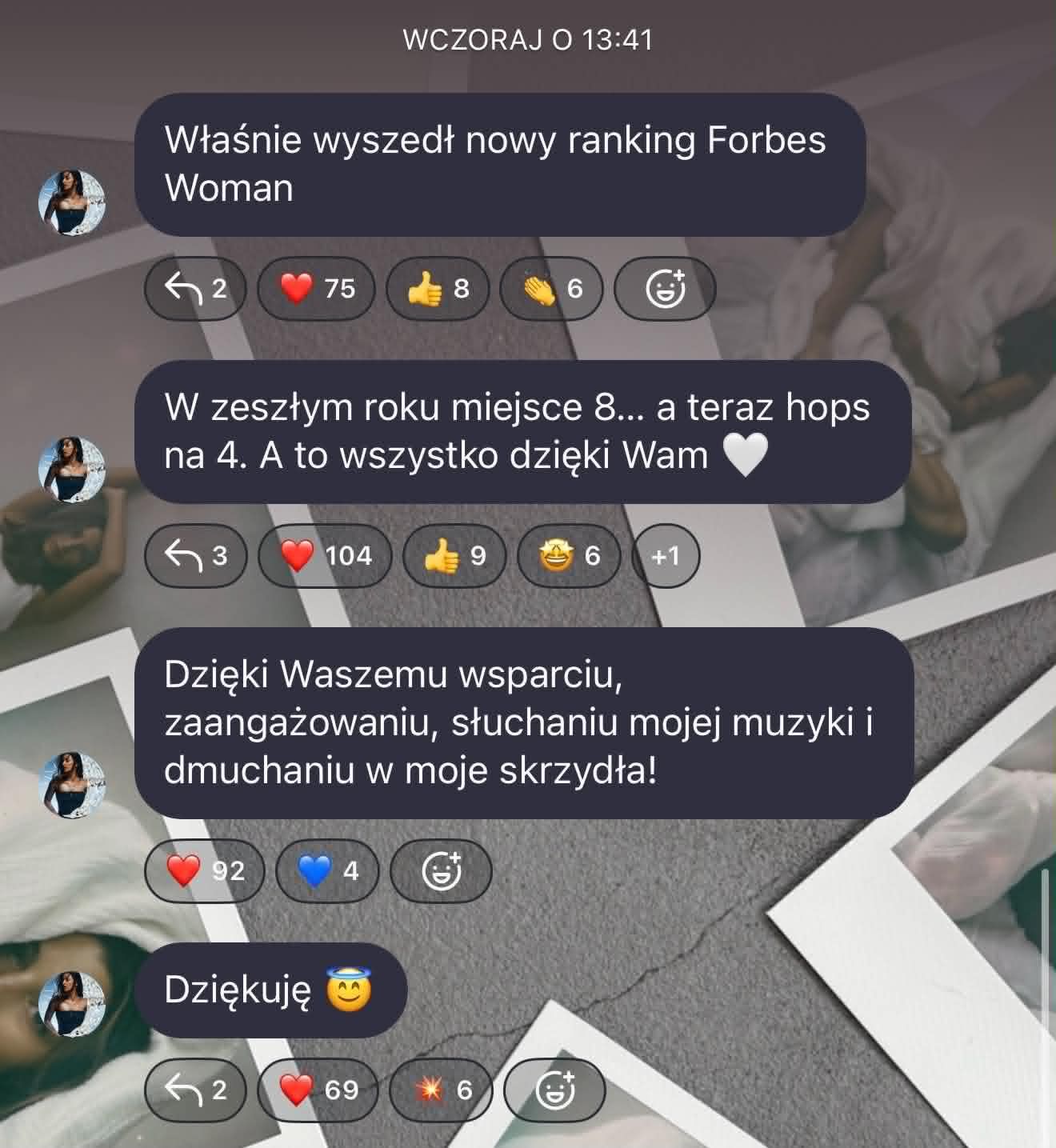 Julia Wieniawa zachwyca się rankingiem "Forbes"