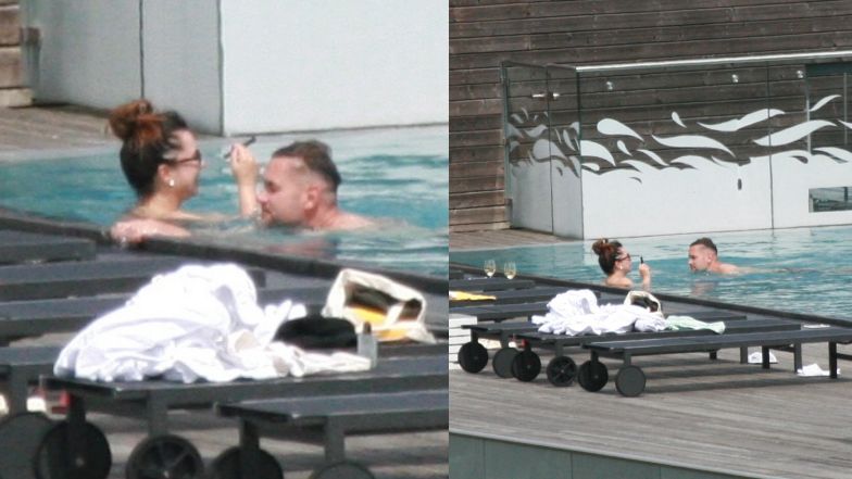 Beata Tadla z mężem w basenie